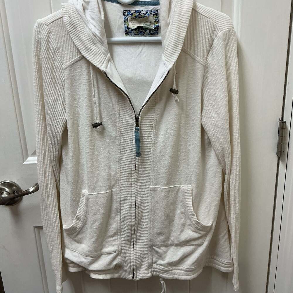 Saturday Sunday Anthropologie White Textured Knit Full Zip Hoodie Sweatshirt